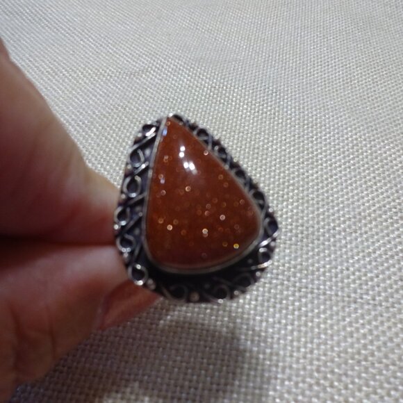 Gorgeous GOLD SUNSTONE Handmade Sterling 925 Ring Size 10 #371C - Picture 2 of 3